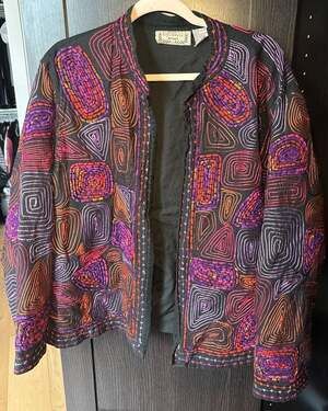 Life Style Woman Plus Size 2X Embroidered Abstract Swirl Cotton Open Front Jacke